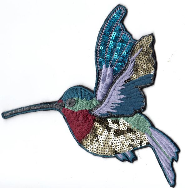 Sequin and Embroidery Patch: Winged Hummingbird