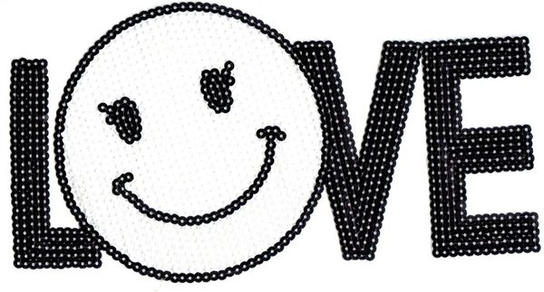 Sequin Patch:HAPPY FACE LOVE IN BLACK AND WHITE