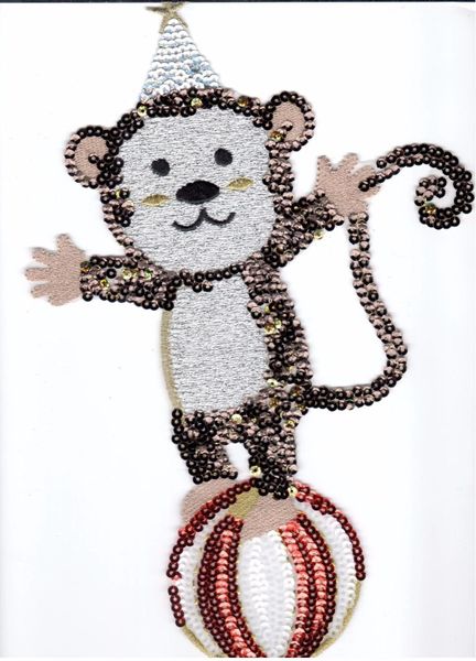 Sequin Patch: Circus Monkey on Ball