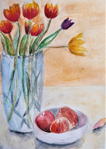 Still life of tulips in a crystal vase - Art portfolio preparation