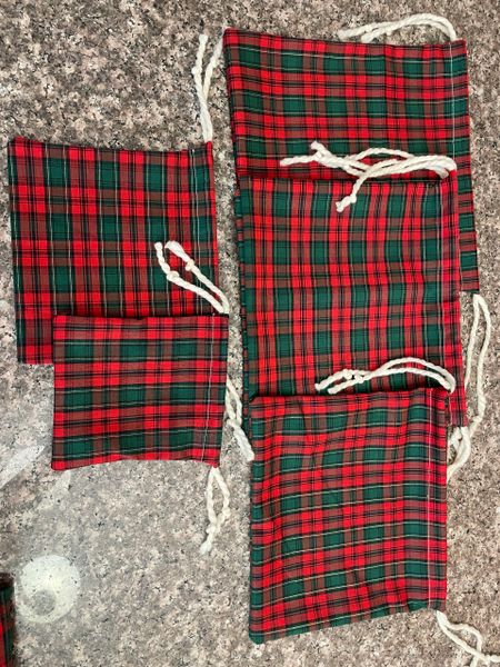 Reusable Gift Bags Green and Red Plaid