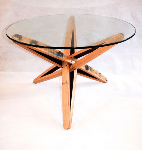 Oak Whisky Barrel Stave Coffee Table With Glass Top Beespoke Barrels