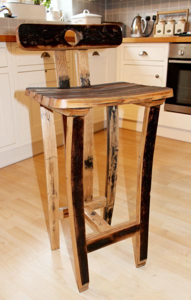 Oak, Scotch Whisky barrel stave bar/kitchen stool, with ...