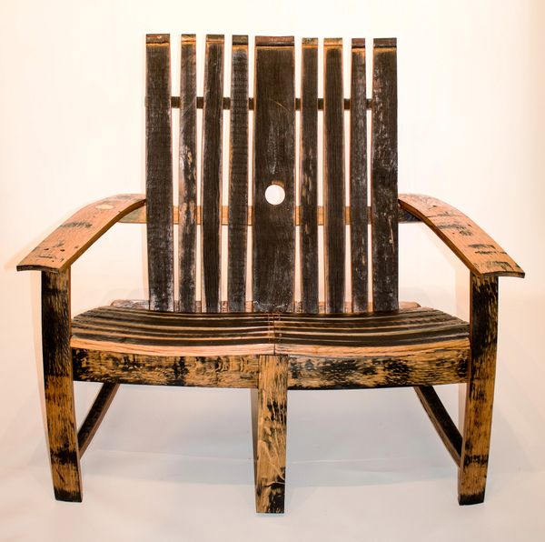 Oak Whisky Barrel 2 Seat Adirondack Garden Chair Bench Beespoke