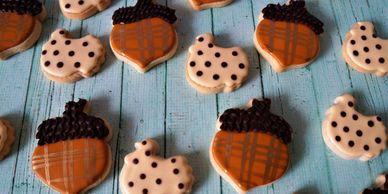 Acorn and turkey decorated mini sugar cookies
