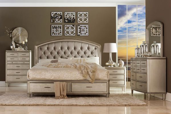 4 Piece Champagne Color Platform Bedroom Set From The Tandie Collection Mmidsxe1933 4pcs