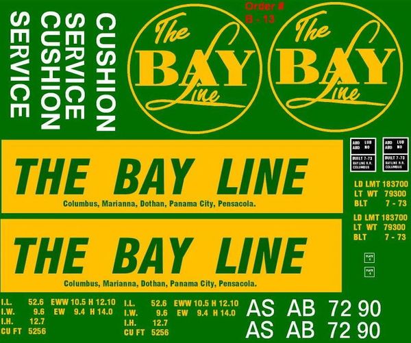THE BAYLINE 53 FT EVANS BOXCAR G-CAL DECAL SET
