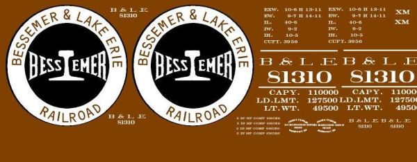 BESSEMER & LAKE ERIE R.R. 40 FT BOXCAR G-CAL DECAL SET