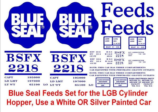 BLUE SEAL FEEDS G-CAL DECAL SET. M.R.Co. ORIGINAL IDEAS ROLLING STOCK