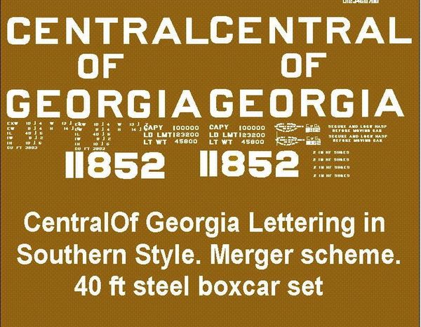 CENTRAL OF GEORGIA/SOUTHERN R.R. MERGER BOXCAR G-CAL DECAL SET