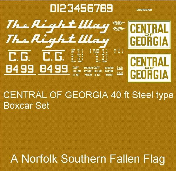 CENTRAL OF GEORGIA. R.R. 40 FT BOXCAR G-CAL DECAL SET