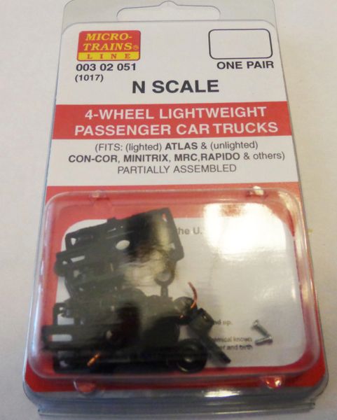 MICRO TRAINS 1017, 4 WHEEL PASSENGER CAR TRUCKS N SCALE