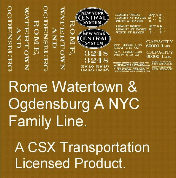 ROME, WATERTOWN AND OGDENSBURG NYC FAMILY WOOD BOXCAR G-CAL DECAL SET.