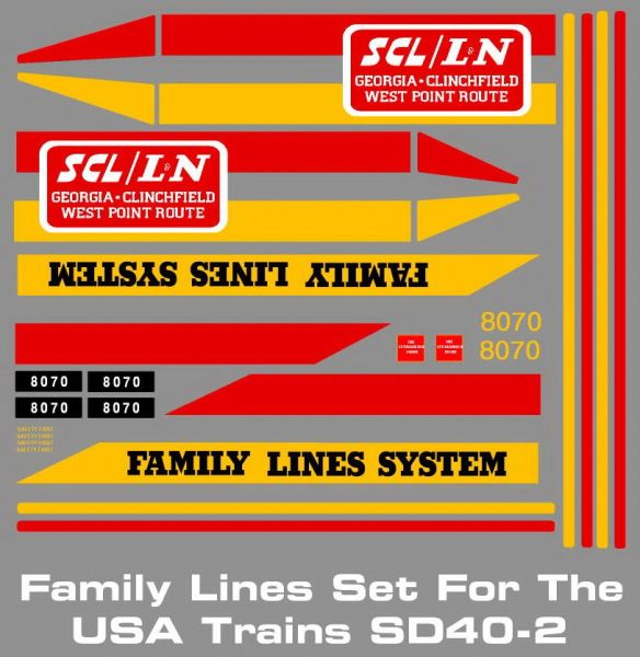 FAMILY LINES SD OR GP SERIES LOCOMOTIVE G-CAL DECAL SET