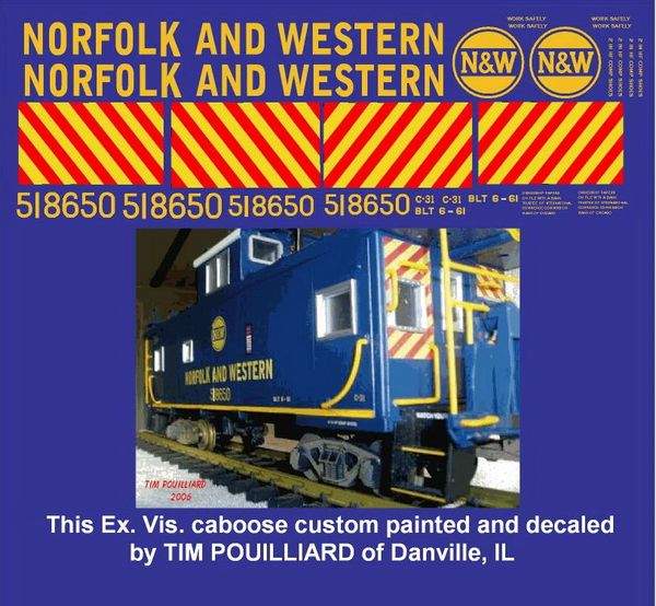 NORFOLK AND WESTERN EXTENDED VISION CABOOSE G-CAL DECAL SET.
