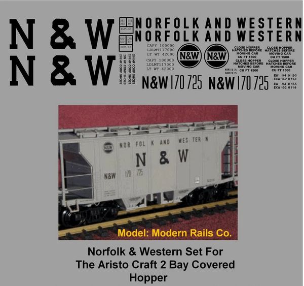 NORFOLK AND WESTERN G-CAL DECAL SET FOR THE ARISTO 2 BAY COVERED HOPPER CAR
