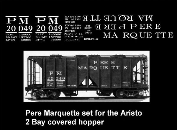 PERE MARQUETTE ARISTO 2 BAY COVERED HOPPER., G-CAL DECAL SET