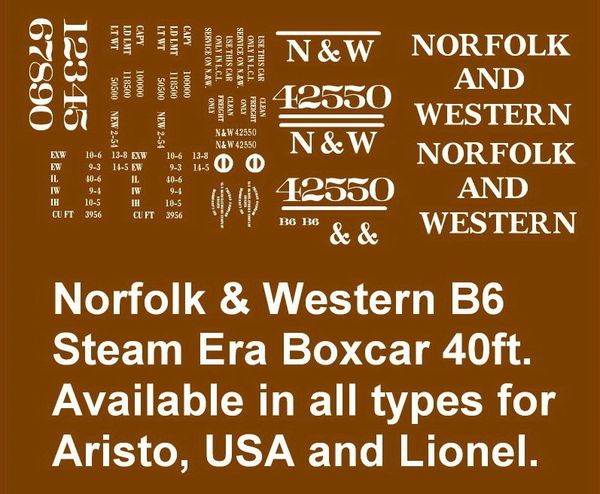 Norfolk And Western Rr 40 Ft Boxcar G Cal Decal Set B 6 Decals For Model Trains Minimum Order