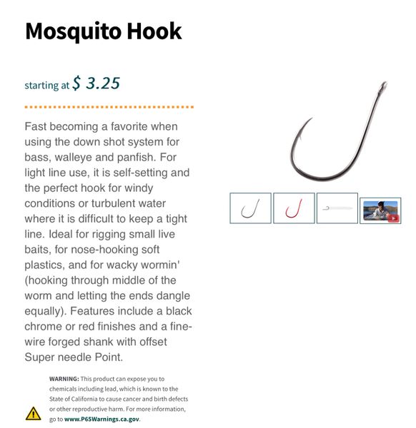 Owner 4105-051 Mosquito Light 10 per Pack Size 6 Fishing Hook 