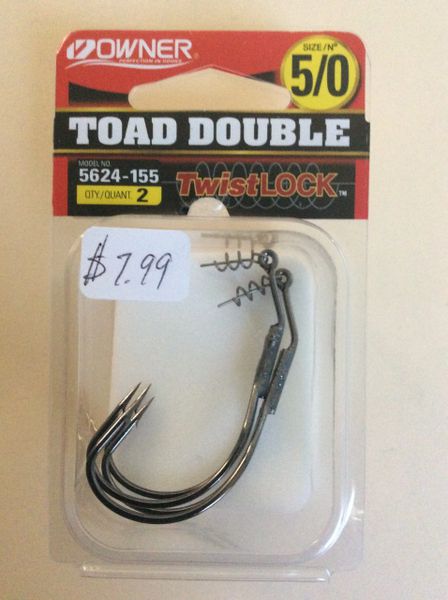 Owner American 5624-155 Double Toad Bass Hook, Size 5/0