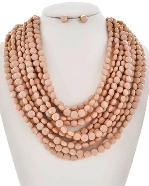 Nude Multi Strand Faceted Round Beaded Bib Necklace She Is Me Accessories