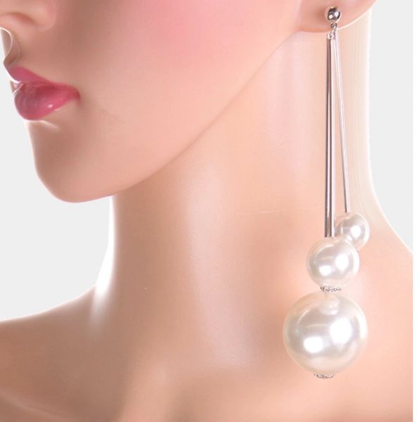 Oversized Long Drop Triple Chunky Pearl Dangle Earrings She Is Me