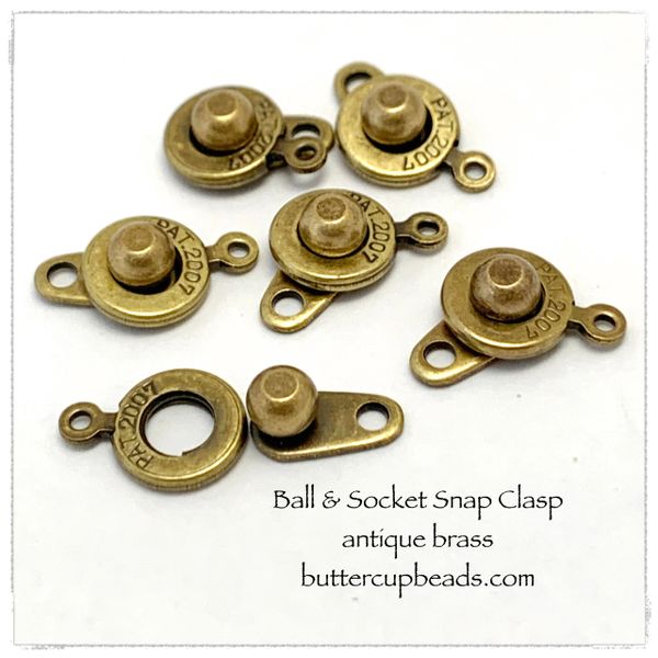 Ball & Socket Snap Clasp Antique Brass Tone (2/sets) 6 or 8mm
