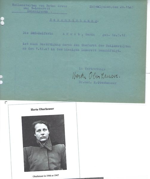 Note signed by infamous SS-Dr. Herta Oberheuser
