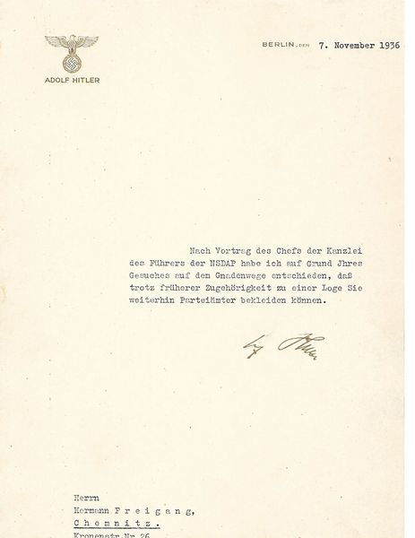 Adolf Hitler signed letter