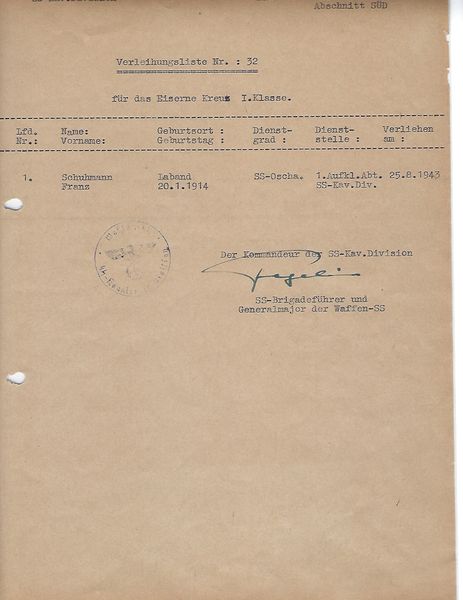Hermann Fegelein signed document