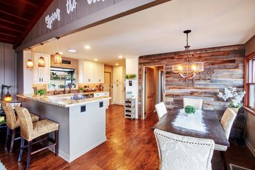 A kitchen and dining area