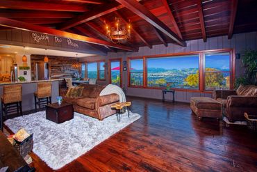 A living room with a big window