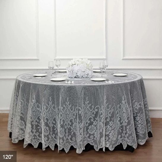 Premium White Round Lace Tablecloth Wedding and Party rentals in Austin
