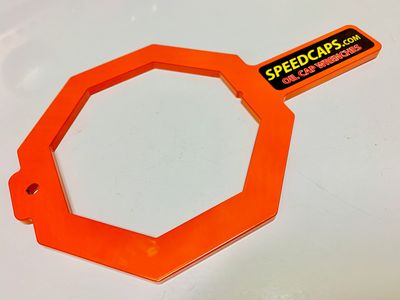 An orange label