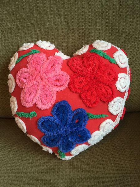 Vintage Chenille Heart Pillow Vintage Chenille Stuffed Teddy