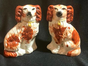 Pair of small traditional Staffordshire dog figures