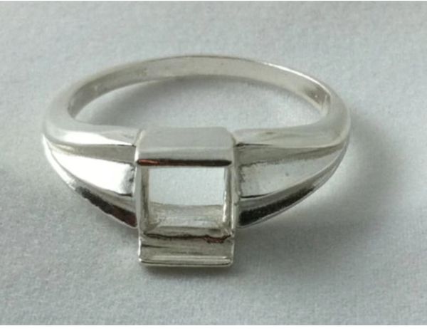 7x7mm Square Sterling Silver Plate Style Pre-Notched Ring Setting Size 7-11