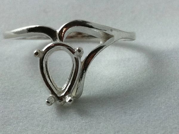 9x6mm Pear Sterling Silver Half Shank Style Pre-Notched Ring Setting Size 5-9