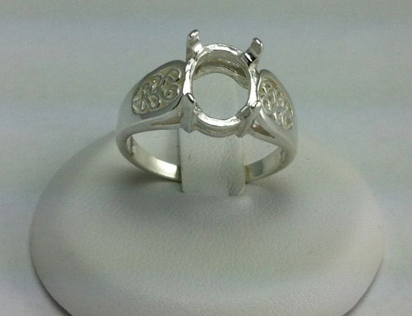 8x6-10x8mm Oval Sterling Silver Filigree Style Pre-Notched Ring Setting Size 5-9