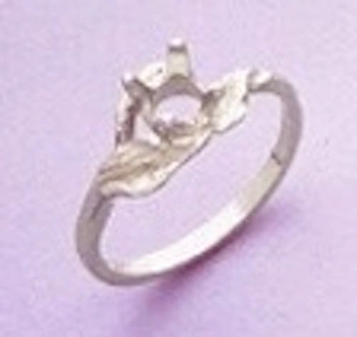 4-7mm Round Sterling Silver three Leaf Style Pre-Notched Ring Setting Size 5-9