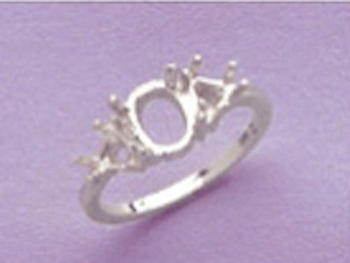 8x6 or 9x7mm Oval Trillion Accented Sterling Silver Pre-Notched Ring Setting Size 6-8