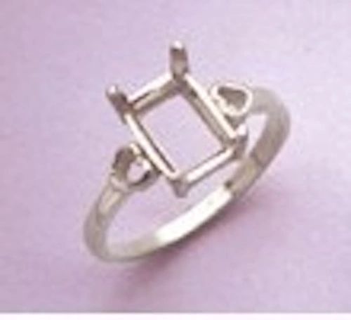 6x4-10x8mm Sterling Silver Octagon Side Heart Style Pre-Notched Ring Setting Size 5-9