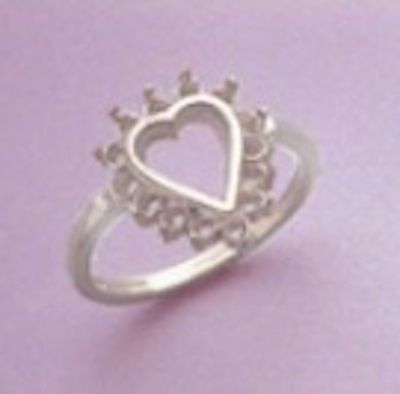 Heart with (14) 2mm Round Accents Cluster Silver Pre-Notched Ring Setting Size 7