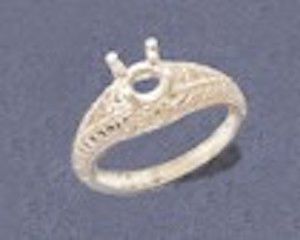 4-7mm Round Sterling Silver Engraved Shank Pre-Notched Ring Setting Size 4-10