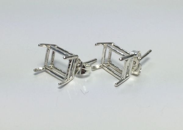 Two Sterling Silver Octagon (4-Prong) Wire Pre-Notched Earring Settings (5x3mm-12x10mm)