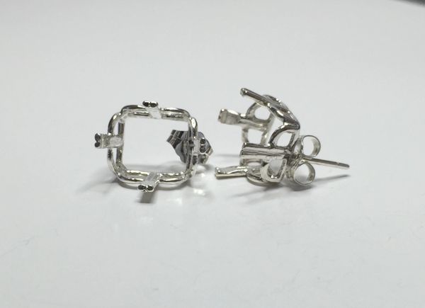 Two Sterling Silver Octagon Regalle Style Pre-Notched Earring Settings (12x10mm-20x15mm)