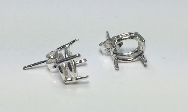 Two Sterling Silver Oval (4-Prong) Wire Pre-Notched Earring Settings (5x3mm-12x10mm)