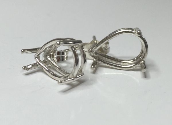Two Sterling Silver Pear (4-Prong) Wire Pre-Notched Earring Settings (5x3mm-12x10mm)