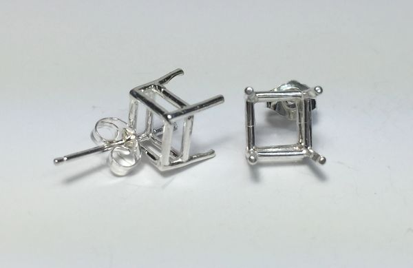 Two Sterling Silver Square (4-Prong) Wire Pre-Notched Earring Settings (6x6mm-11x11mm)