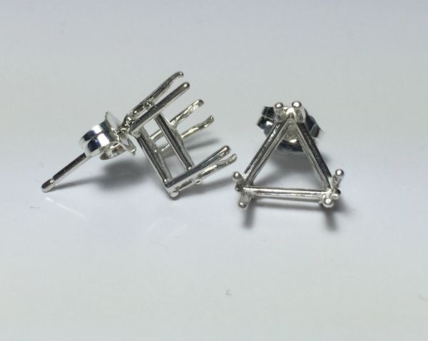 Two Sterling Silver Trillion Wire Pre-Notched Earring Settings (5x5mm-9x9mm)